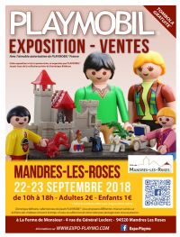 Exposition et Vente de Playmobil à la Ferme de Monsieur de Mandres-Les-Roses. Du 22 au 23 septembre 2018 à Mandres-les-Roses. Val-de-Marne.  10H00